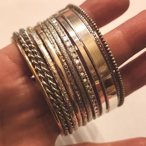 Lot of 11 silvertoned bangle vintahe bracelets